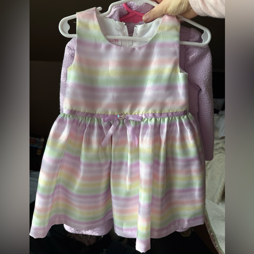 BONNIE JEAN Pastel Striped and Purple Toddler Easter Dress Set - Picture 2 of 11